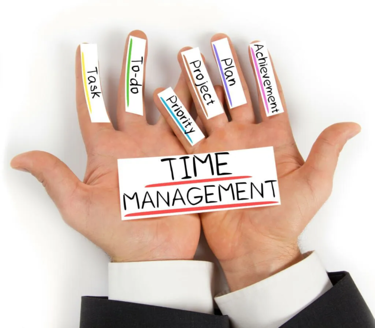 Time management concept with tasks, priorities, projects, and planning represented on fingers of a hand