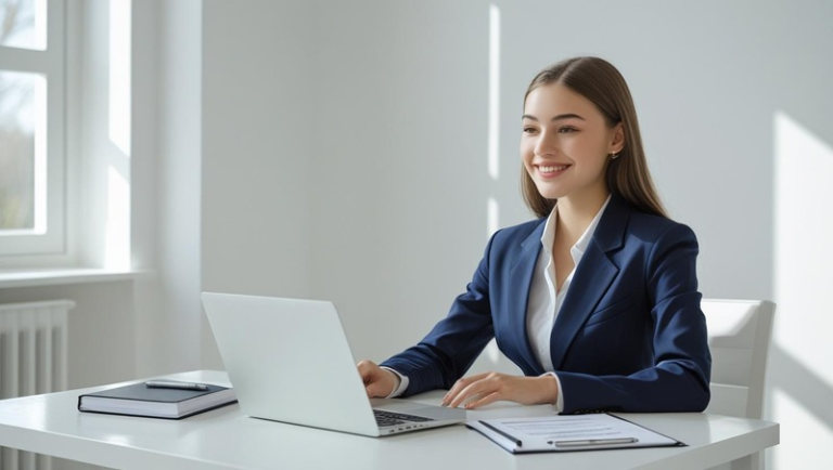 Student attending their first job interview virtually with a resume and notes ready on the table.