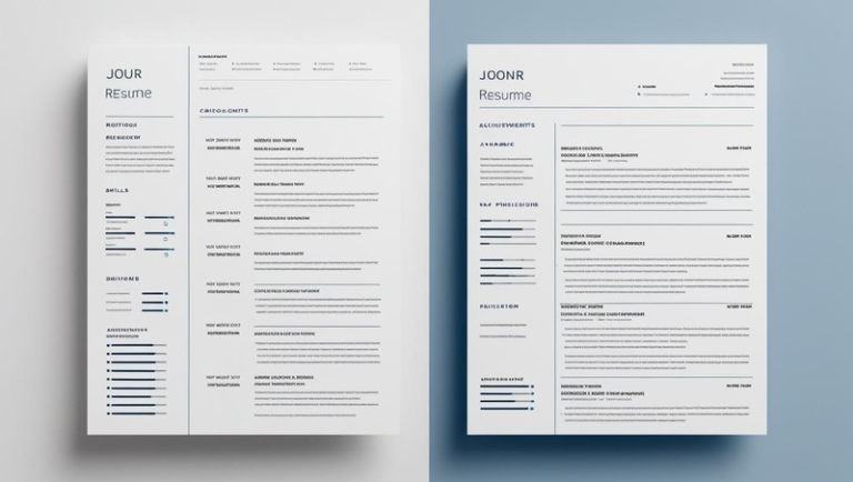 Side-by-side comparison of a resume and a CV highlighting their key differences in format and content for job and academic applications.